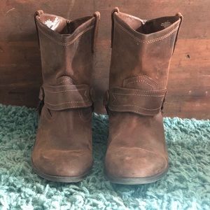 Brown leather ankle boots